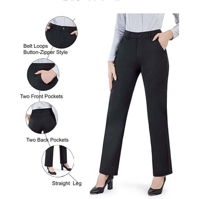 Women's Straight Leg Dress Pants With Pockets Business Casual Trousers For Work-Legletic