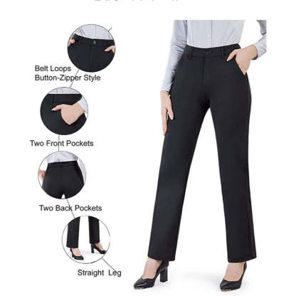 Women's Straight Leg Dress Pants With Pockets Business Casual Trousers For Work-Legletic