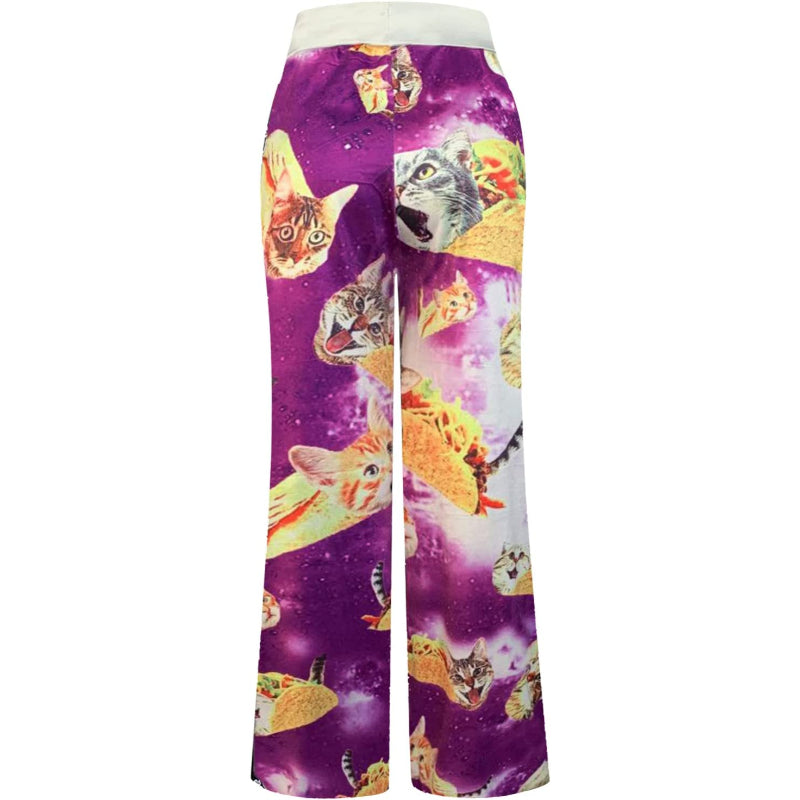 Women's Comfy Stretch Floral Print High Waist Drawstring Palazzo Wide Leg Pants-Legletic