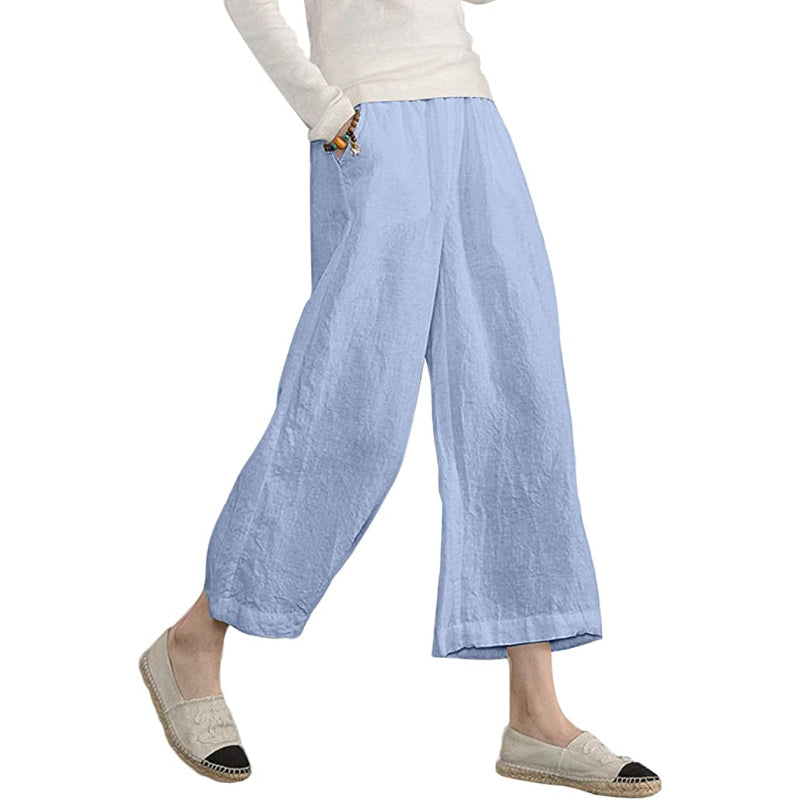 Comfy Loose Cotton Capris Cropped Wide Leg Pants-Legletic