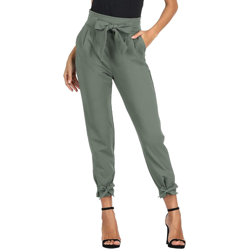 Women High Waist Casual Pencil Pants With Bow-Knot Pockets-Legletic