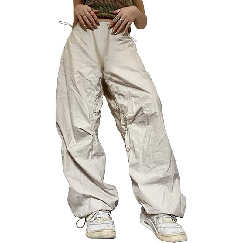 Women Baggy Low Waist Cargo Pants Y2K Parachute Pants For Women Wide Straight Leg Drawstring Trouser With Pocket-Legletic