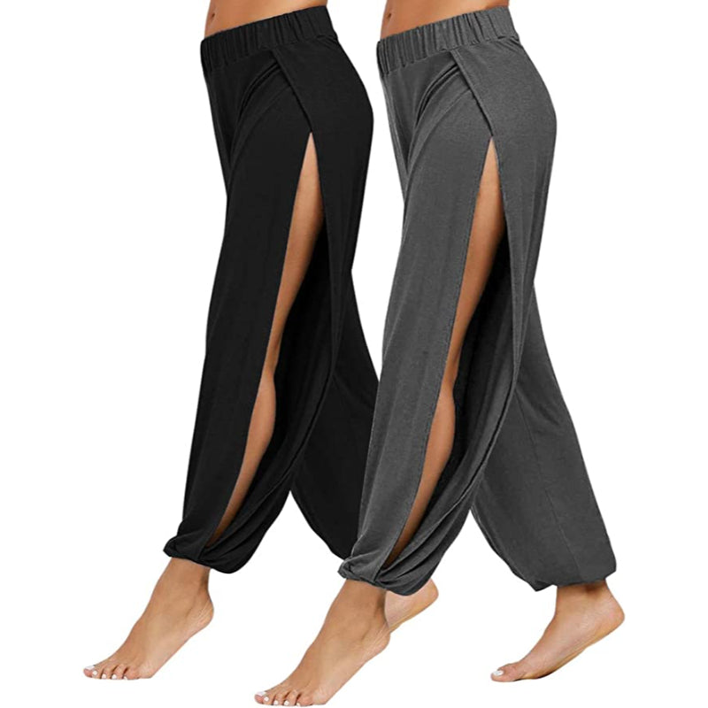 Women's Yoga Harem Pants Side Slit Joggers Workout Sweatpants-Legletic
