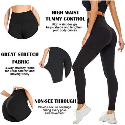 Pack Of 2 Leggings for Women Butt Lift-High Waisted Tummy Control Black Workout Yoga Pants-Legletic