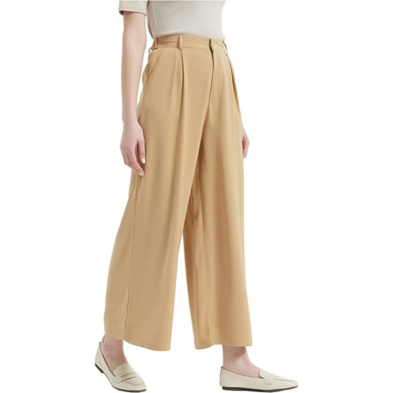 Women High Waist Casual Wide Leg Long Palazzo Regular Trousers-Legletic