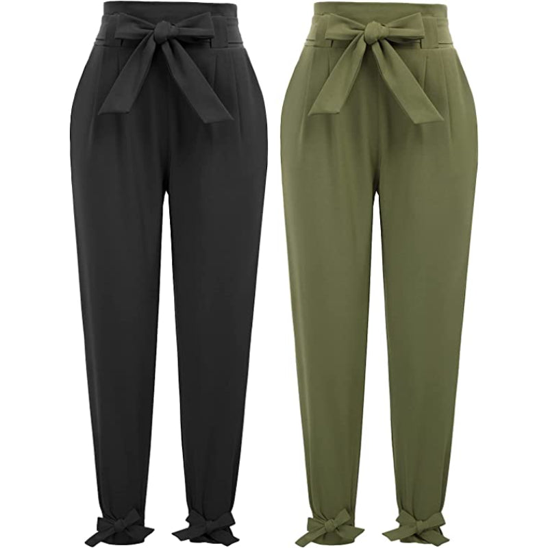 Women High Waist Regular Fit Pencil Pants With Bow-Knot Pockets-Legletic