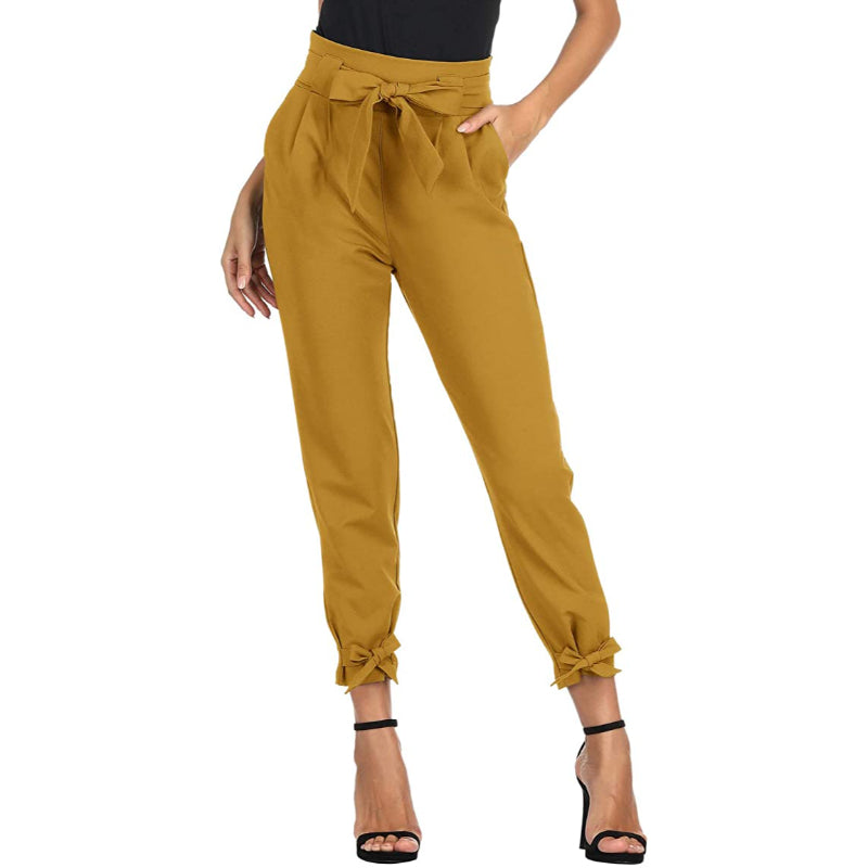 Women Casual High Waist Pencil Pants With Bow-Knot Pockets For Work-Legletic