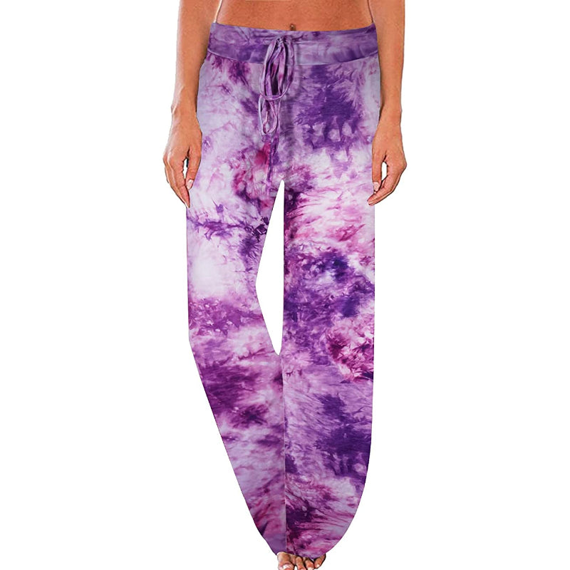 Women's Comfy Floral Print High Waist Drawstring Wide Leg Pants-Legletic