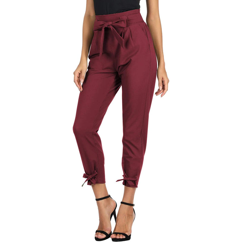 Women High Waist Regular Fit Pencil Pants With Bow-Knot Pockets-Legletic