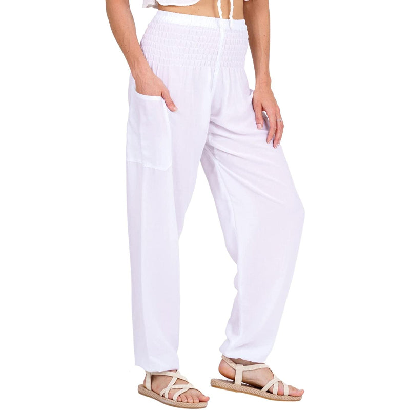 Women's Rayon Print Smocked Waist Boho Harem Pants-Legletic