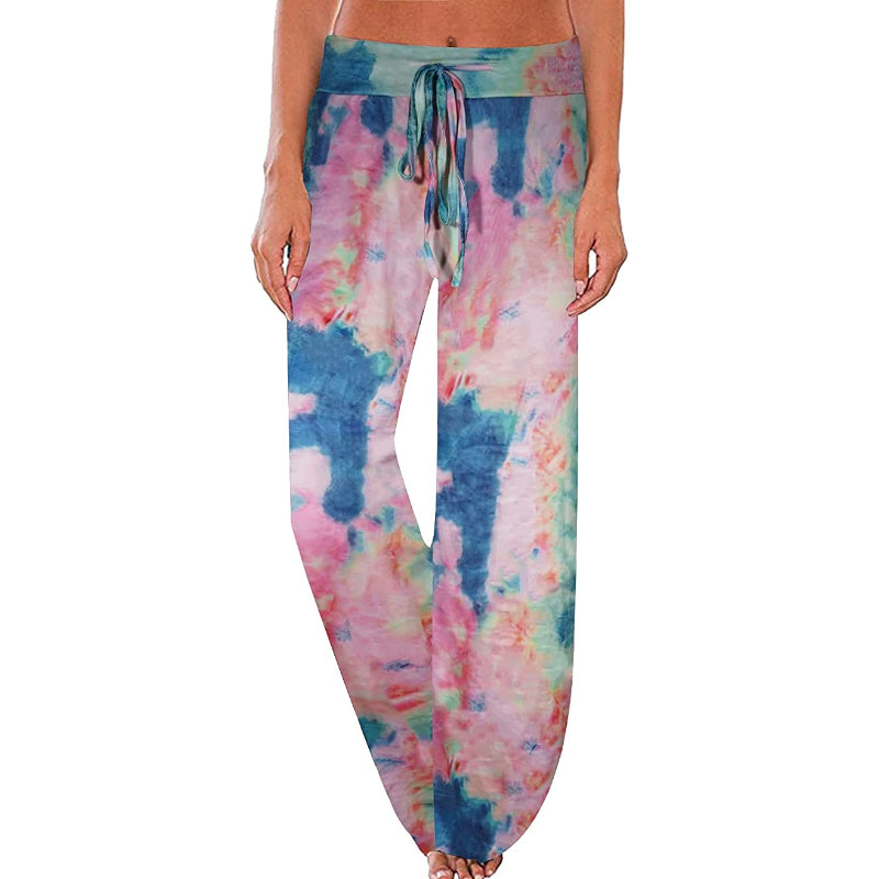 Women's Comfy Floral Print High Waist Drawstring Palazzo Wide Leg Pants-Legletic