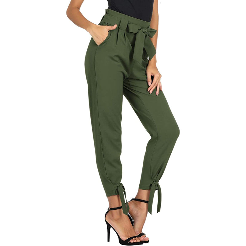 Women Casual High Waist Pencil Pants With Bow-Knot Pockets For Work-Legletic