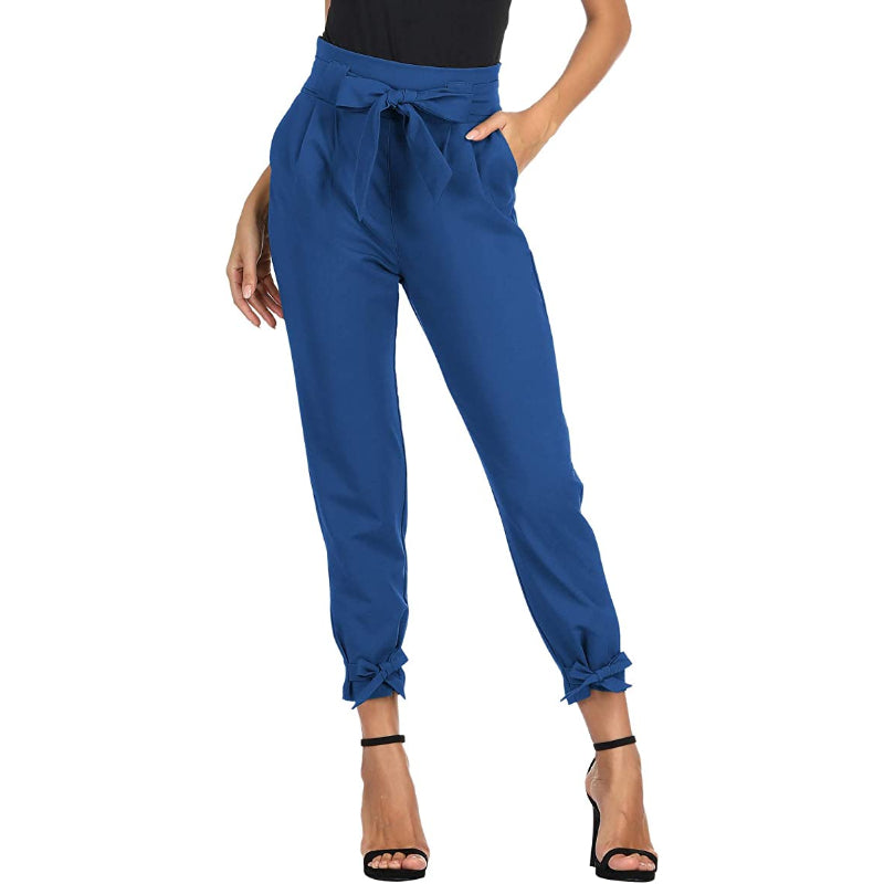 Women High Waist Regular Fit Pencil Pants With Bow-Knot Pockets-Legletic