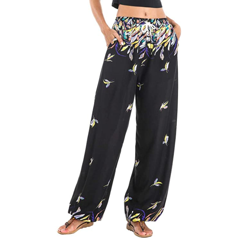 Women's Floral Print Boho Yoga Pants Harem Pants-Legletic