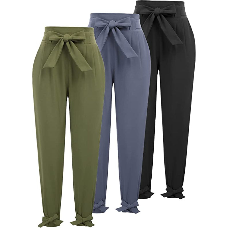 Women Casual High Waist Pencil Pants With Bow-Knot Pockets For Work-Legletic