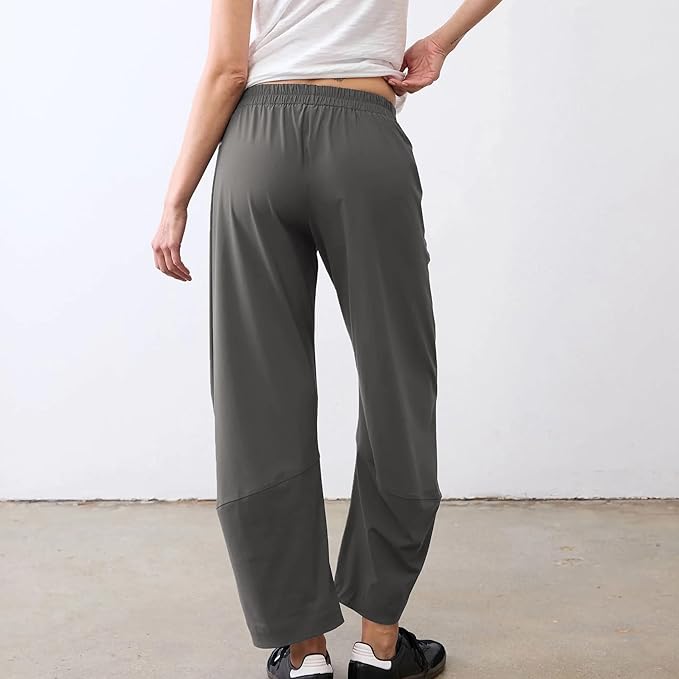 Mid Rise Tapered Pants With Pockets For Women