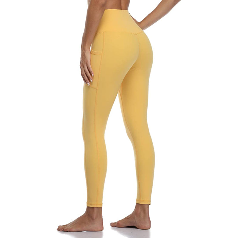 Women's Solid High Waisted Yoga Pants Length Leggings With Pockets-Legletic