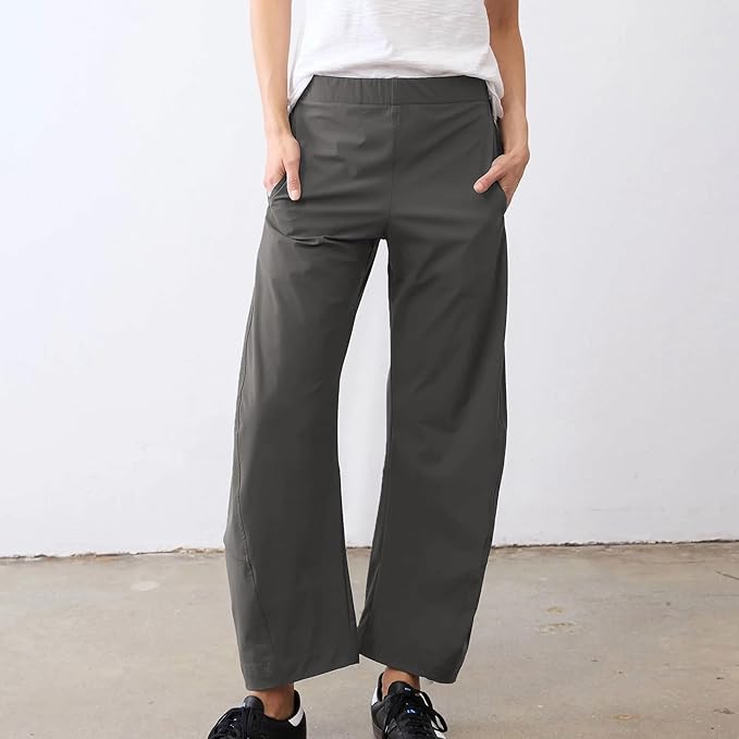 Mid Rise Tapered Pants With Pockets For Women