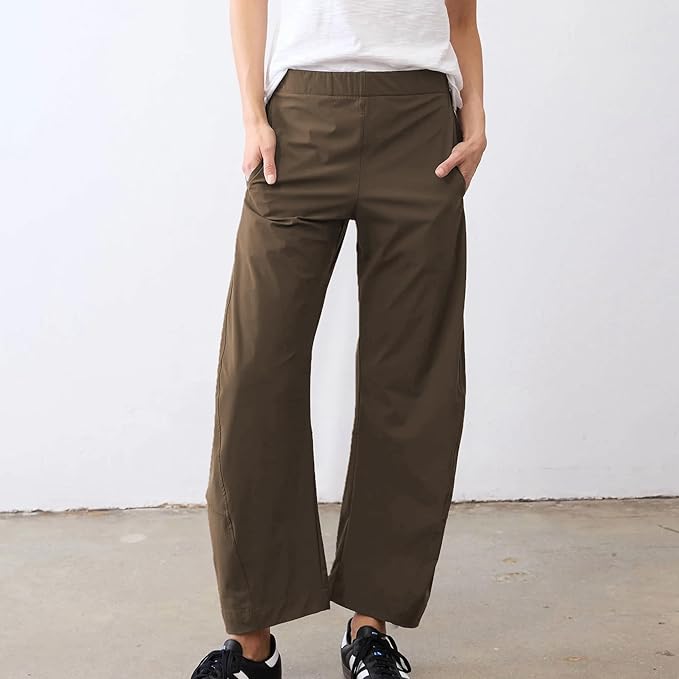 Mid Rise Tapered Pants With Pockets For Women