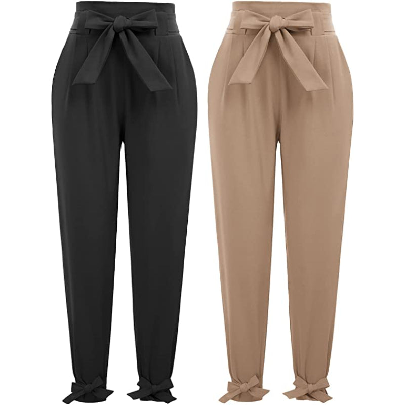 Women High Waist Regular Fit Pencil Pants With Bow-Knot Pockets-Legletic