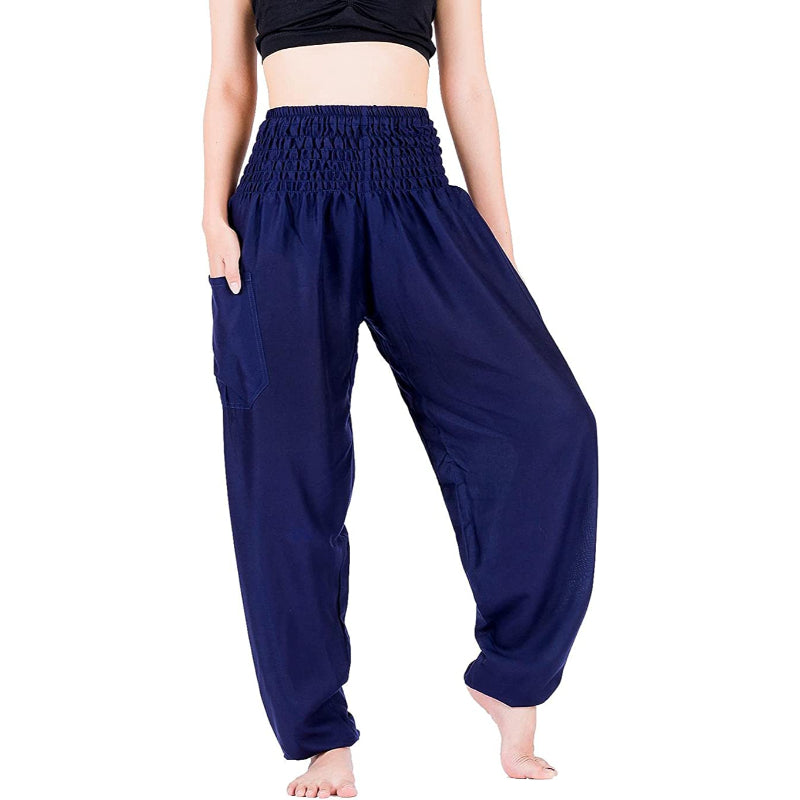 Women's Rayon Print Smocked Waist Boho Harem Pants-Legletic
