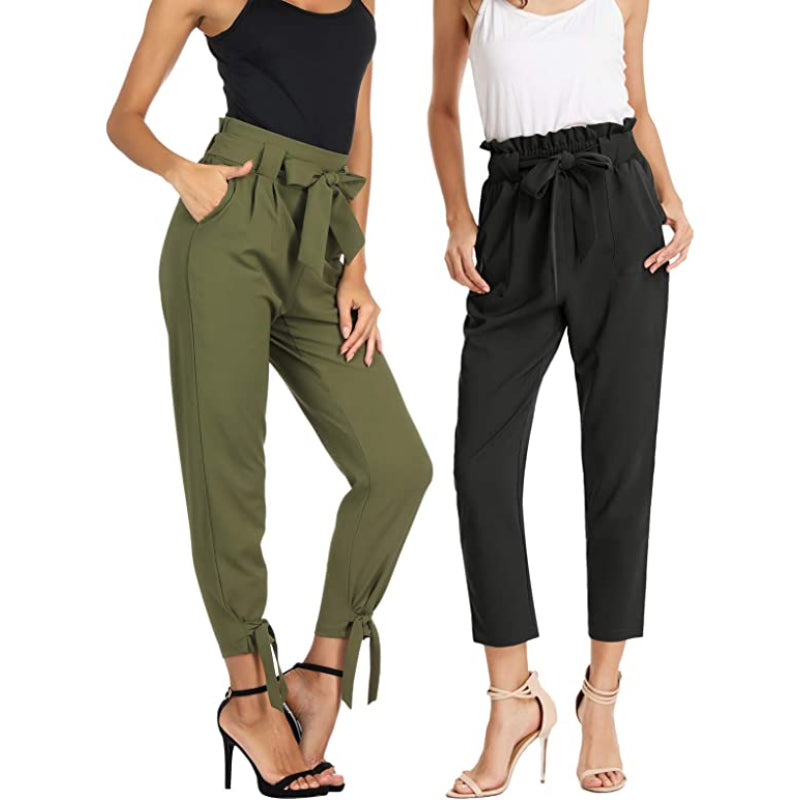 Women Casual High Waist Pencil Pants With Bow-Knot Pockets For Work-Legletic