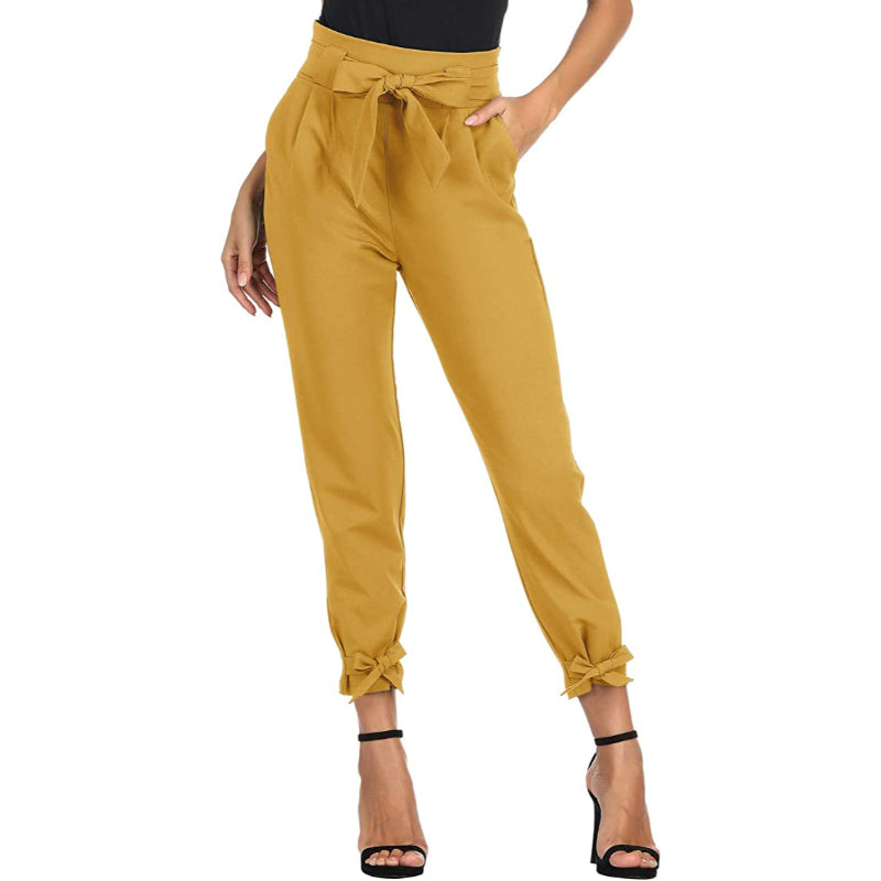 Women High Waist Regular Fit Pencil Pants With Bow-Knot Pockets-Legletic