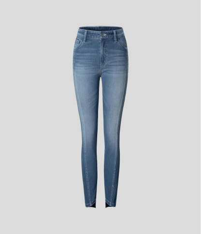 Mid Rise Button Zipper Multiple Pockets Stretchy Knit Casual Skinny Jeans-Legletic