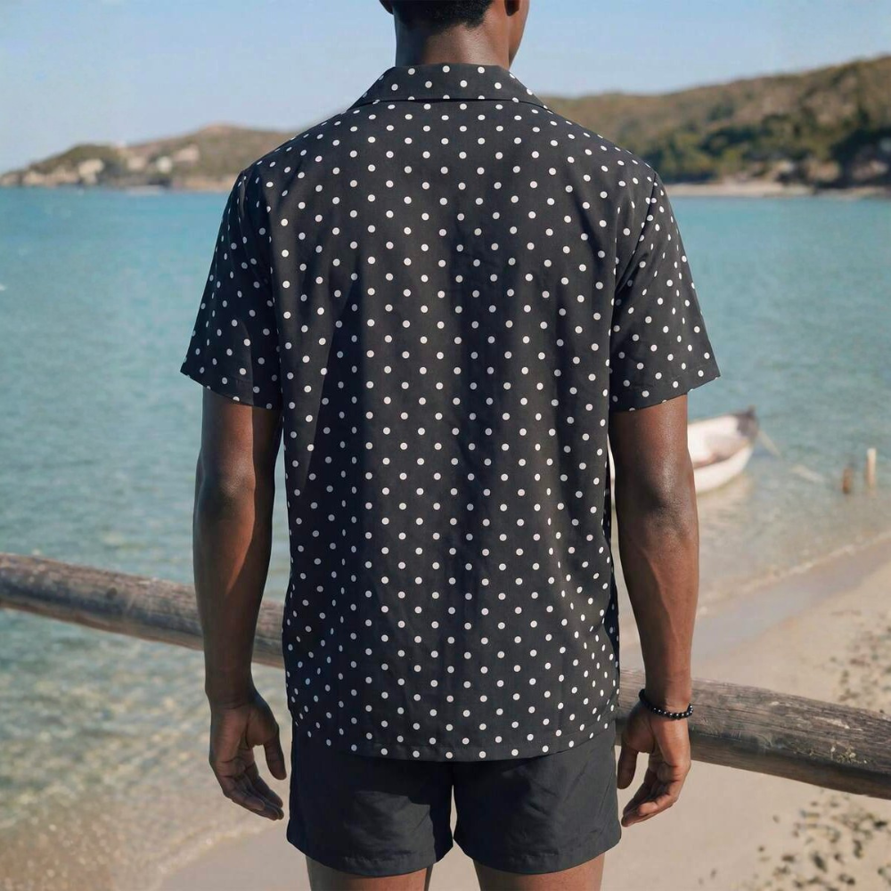 Tropical Plant Print Button-Down Short Sleeve Shirt And Drawstring Waist Pocket Shorts Beach Outfit