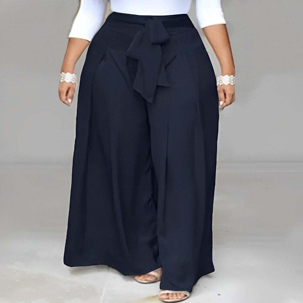 Elegant High Waist Solid Work Loose Trousers-Legletic