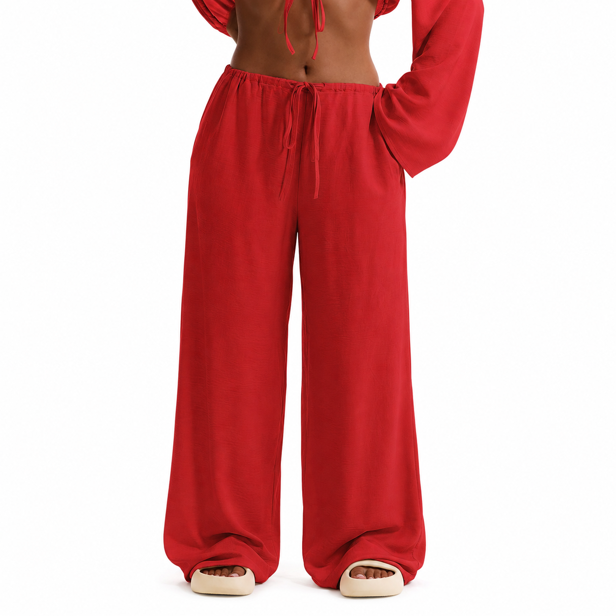 Tie Front Linen Feel Vacation Beach Trousers For Women