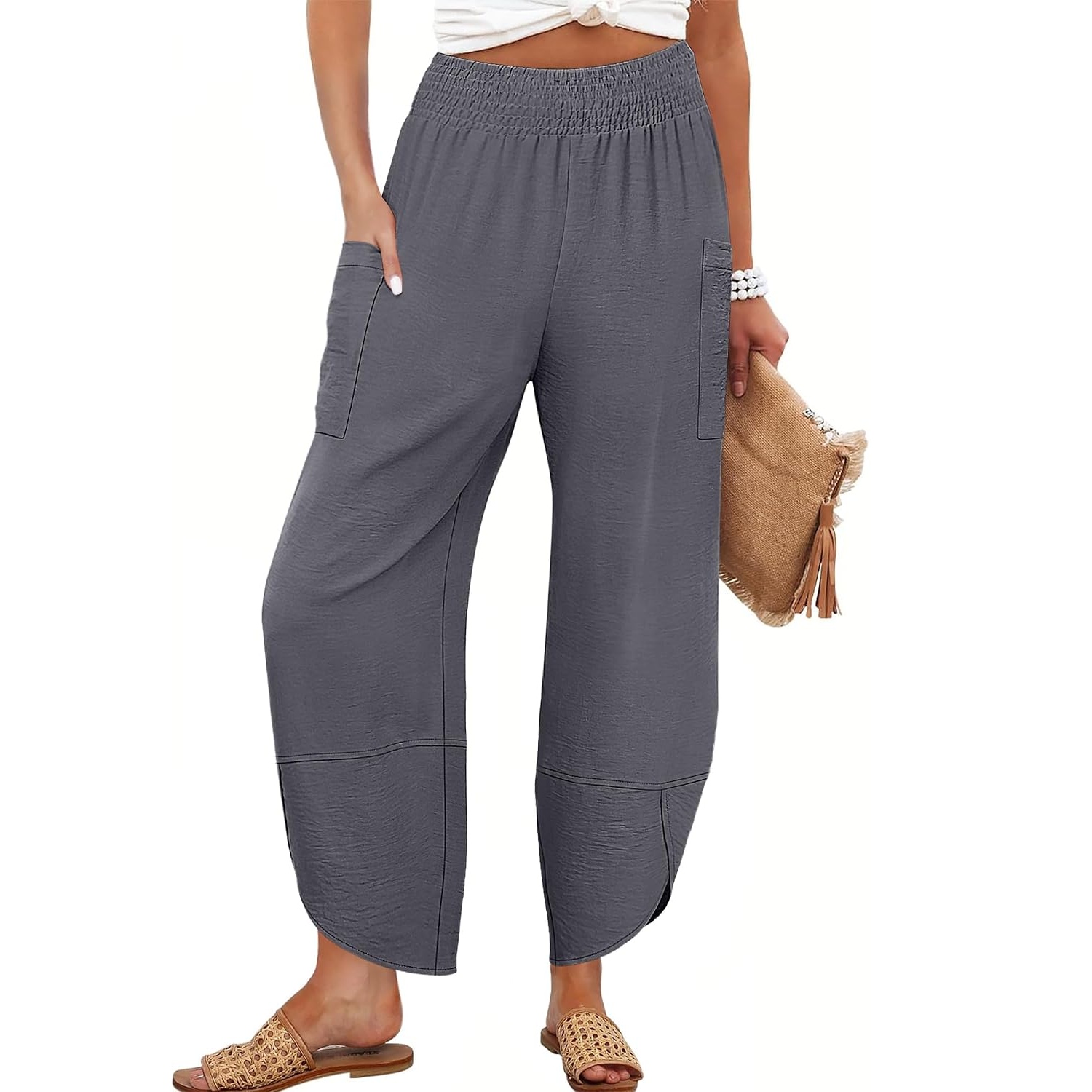 Casual Lounge Wide Flowy Loose Cropped Fit Pants For Women