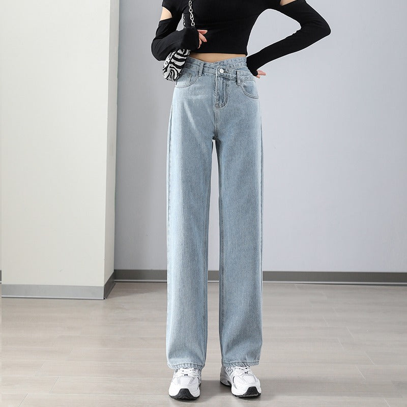 Women's Casual High Waist Straight Jeans-Legletic