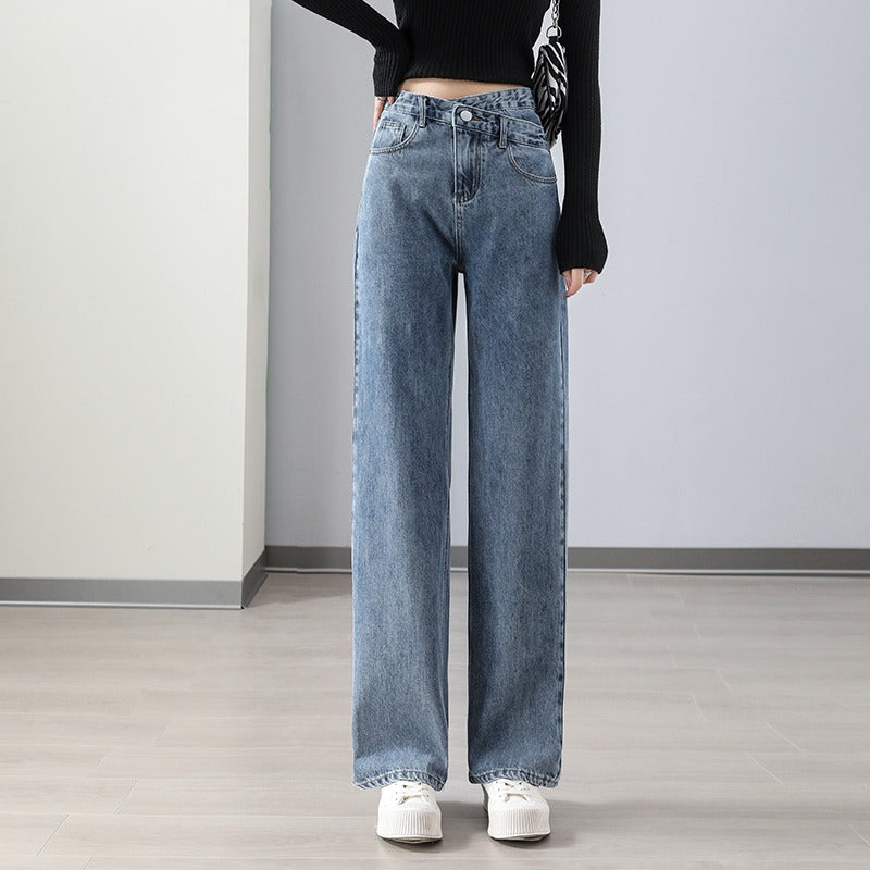 Women's Casual High Waist Straight Jeans-Legletic