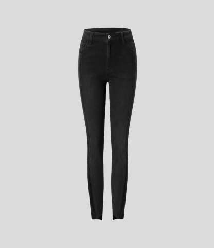 Mid Rise Button Zipper Multiple Pockets Stretchy Knit Casual Skinny Jeans-Legletic