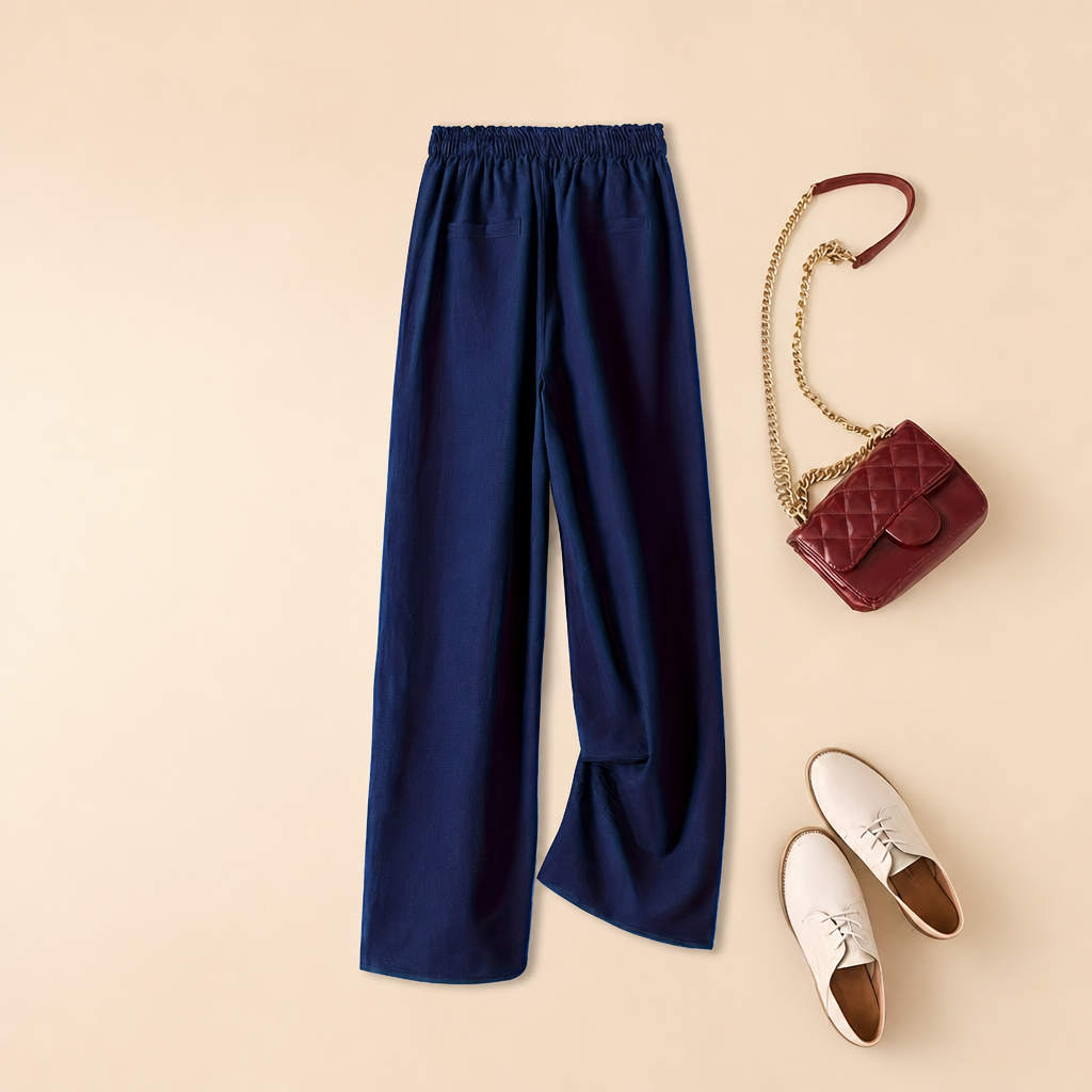 Solid Colored High Rise Wide Retro Pants For Women