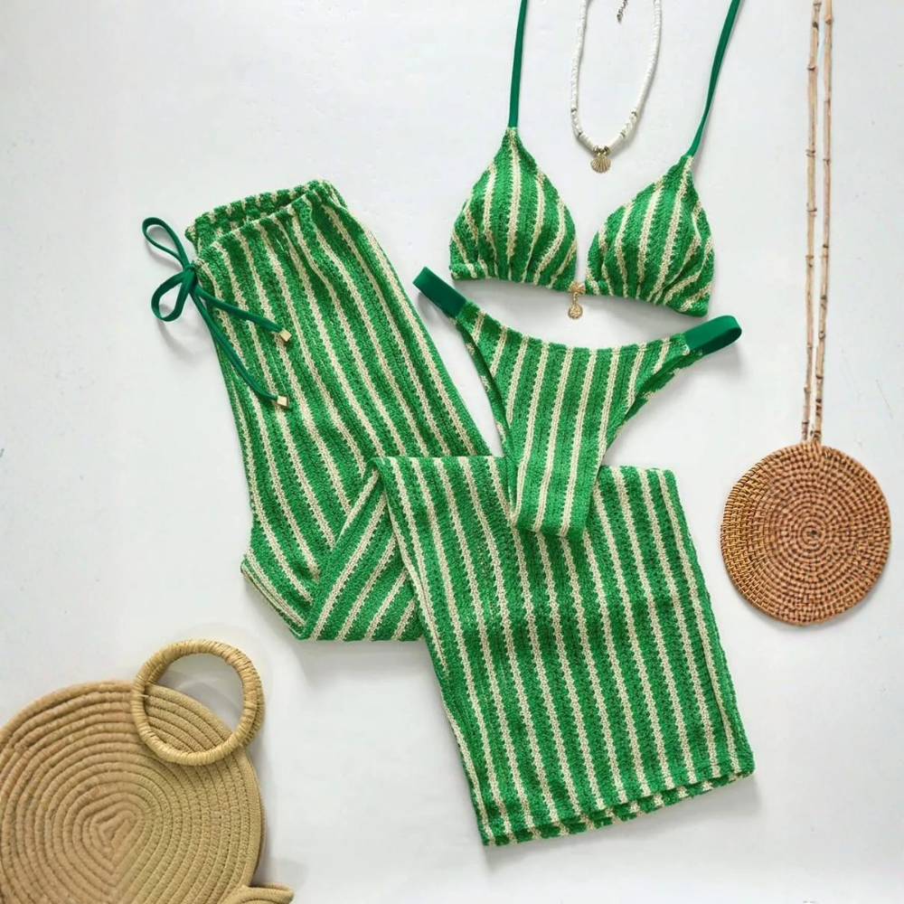 Beach Matching Swimwear Set With Tropical Print For Couples