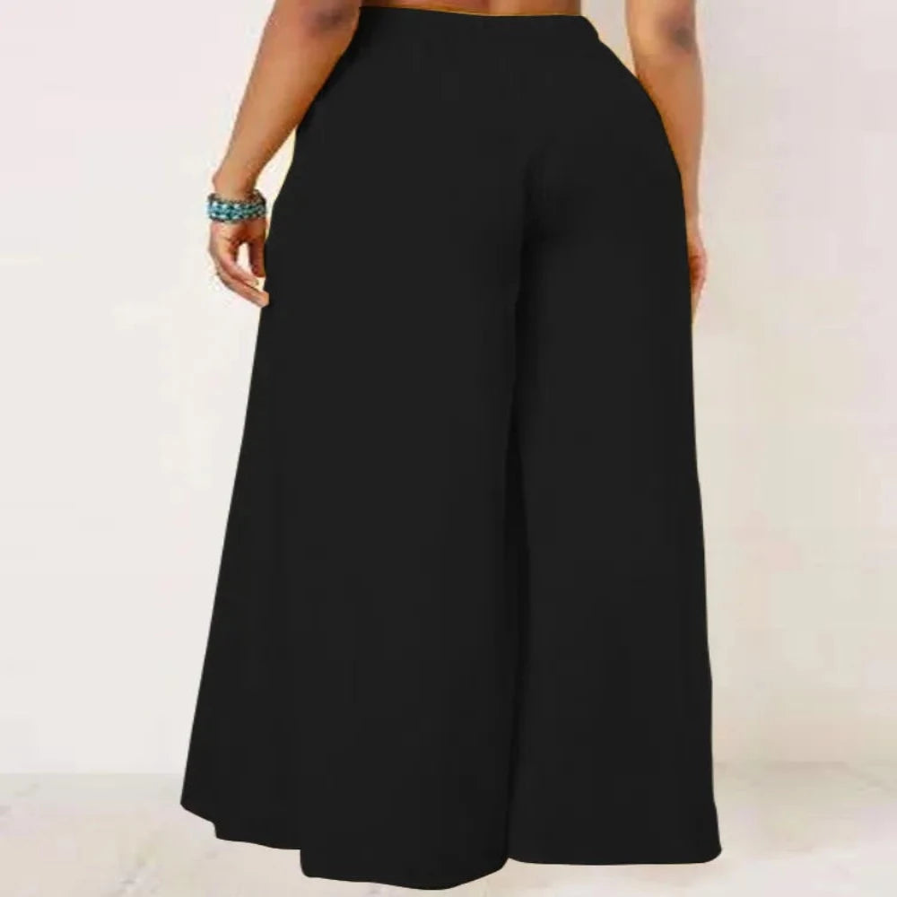 Elegant High Waist Solid Work Loose Trousers-Legletic