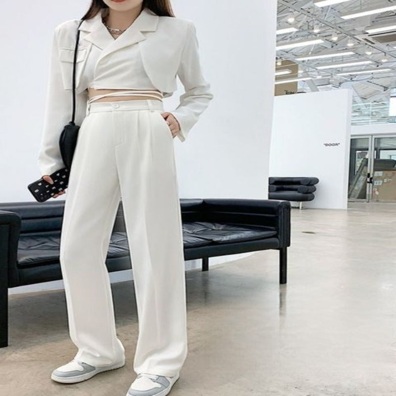 Casual High Waist Loose Fit Wide Leg Pants For Female-Legletic