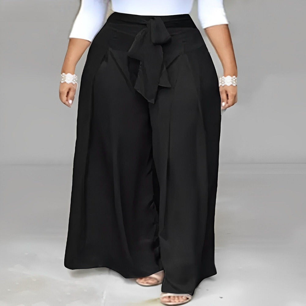Elegant High Waist Solid Work Loose Trousers-Legletic
