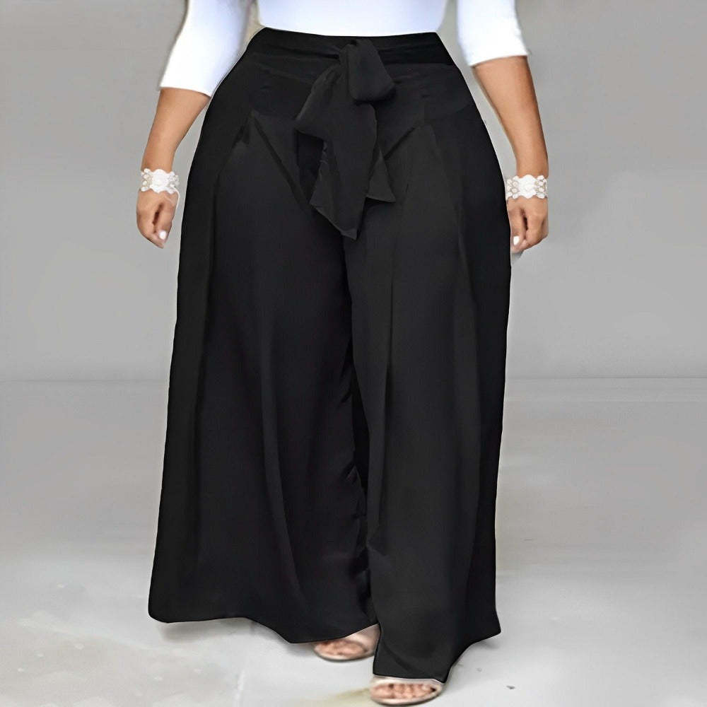 Elegant High Waist Solid Work Loose Trousers-Legletic