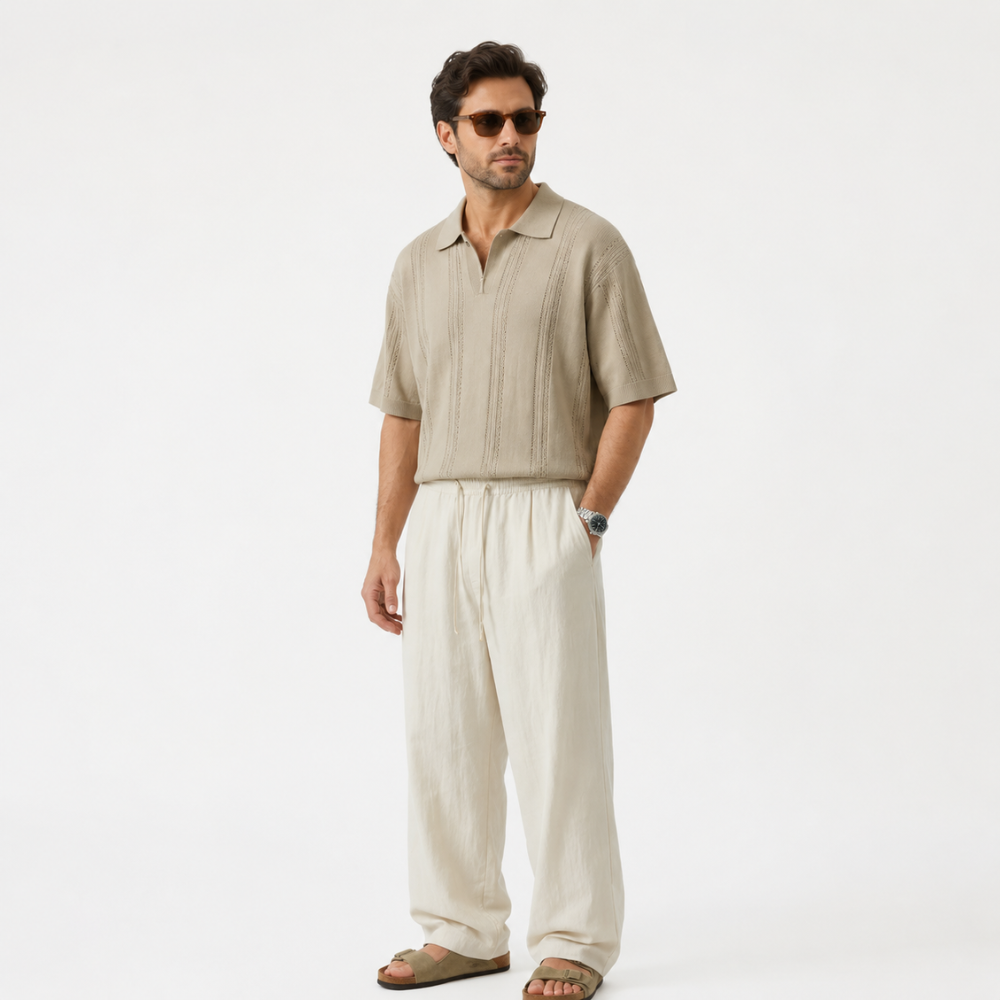 Lightweight Wide Fit Trousers With Adjustable Drawstring For Men