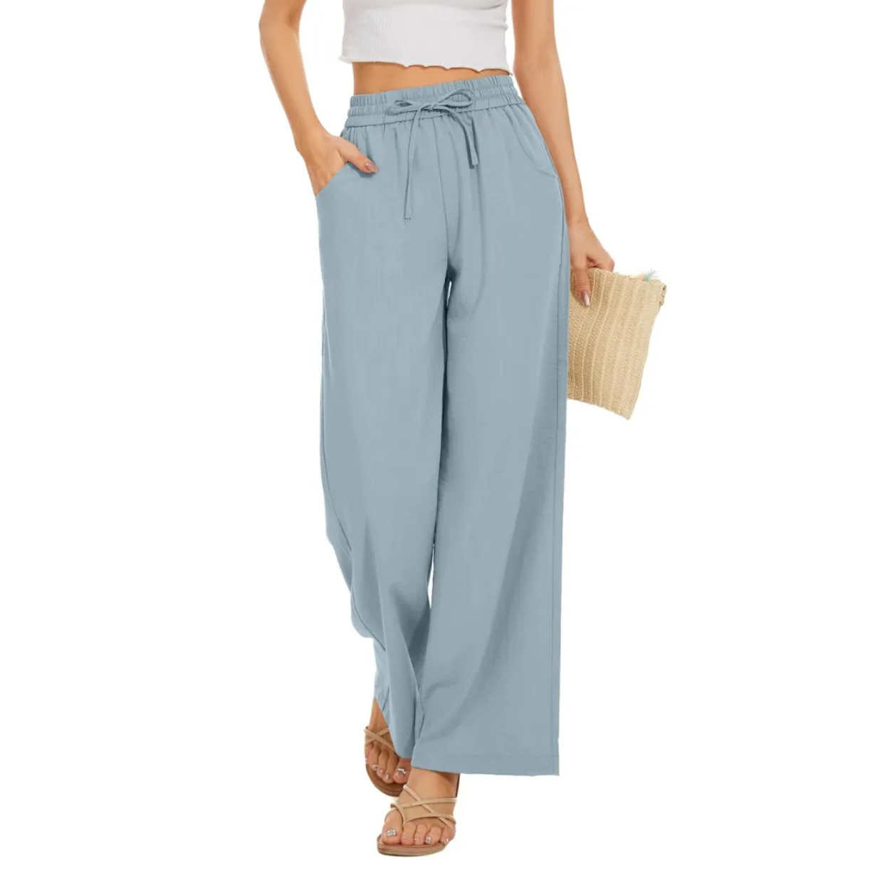 Loose Fit Palazzo Pants With Elastic And Pockets For Women
