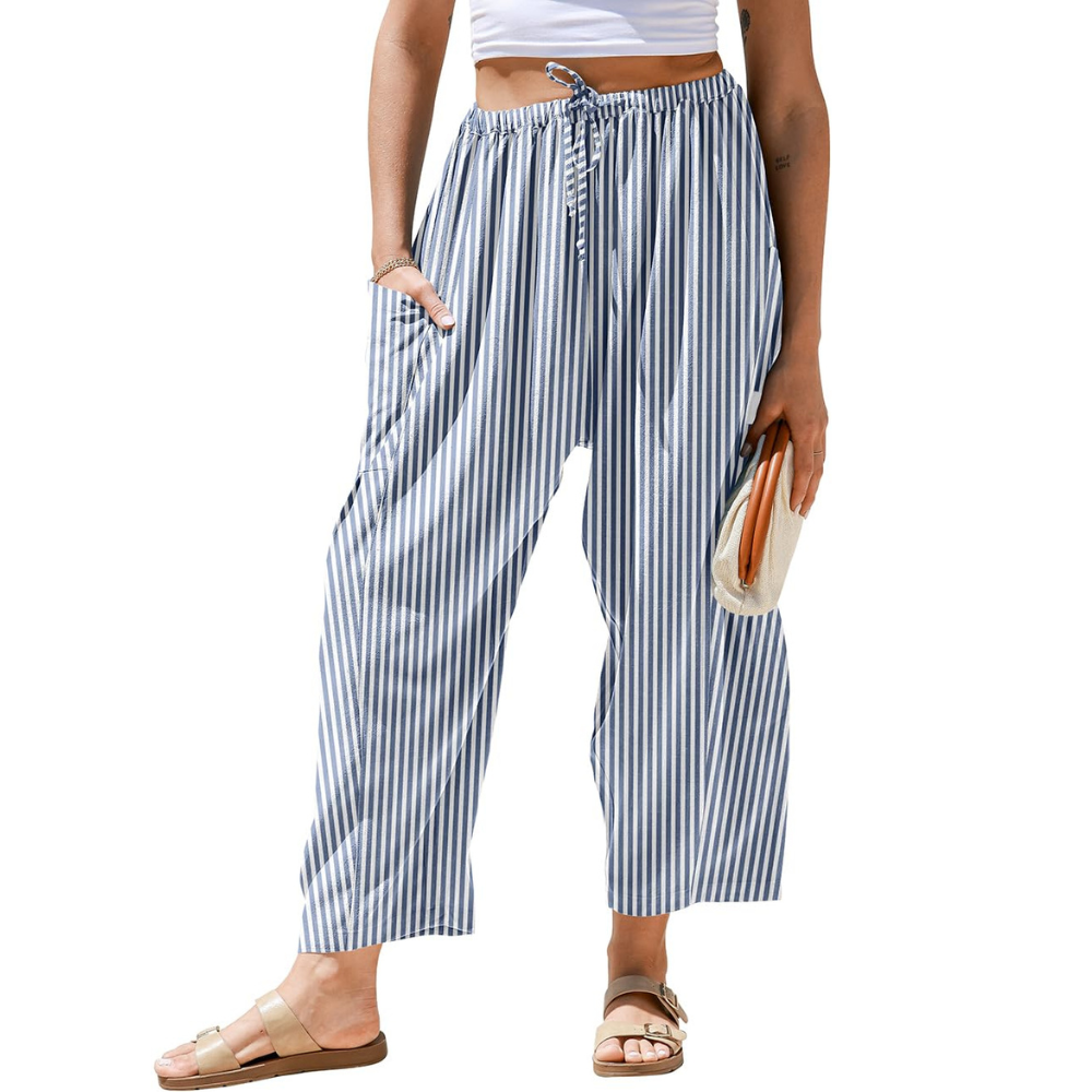 Striped Drawstring Palazzo Pants With Pockets