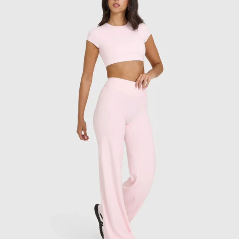 Stretch Fit Straight Pants With High Rise And Silky Texture-Legletic