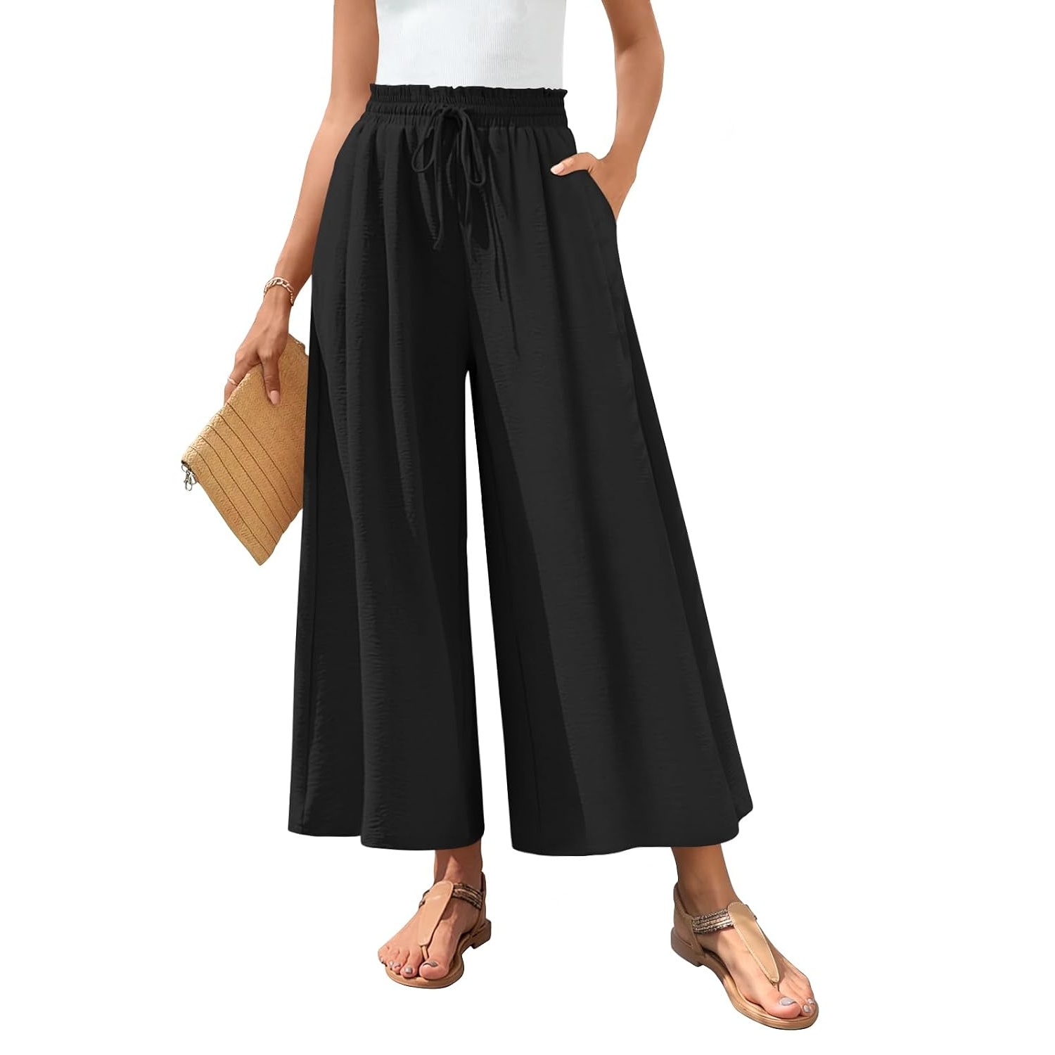 Solid Wide Palazzo Pants With Pockets For Women