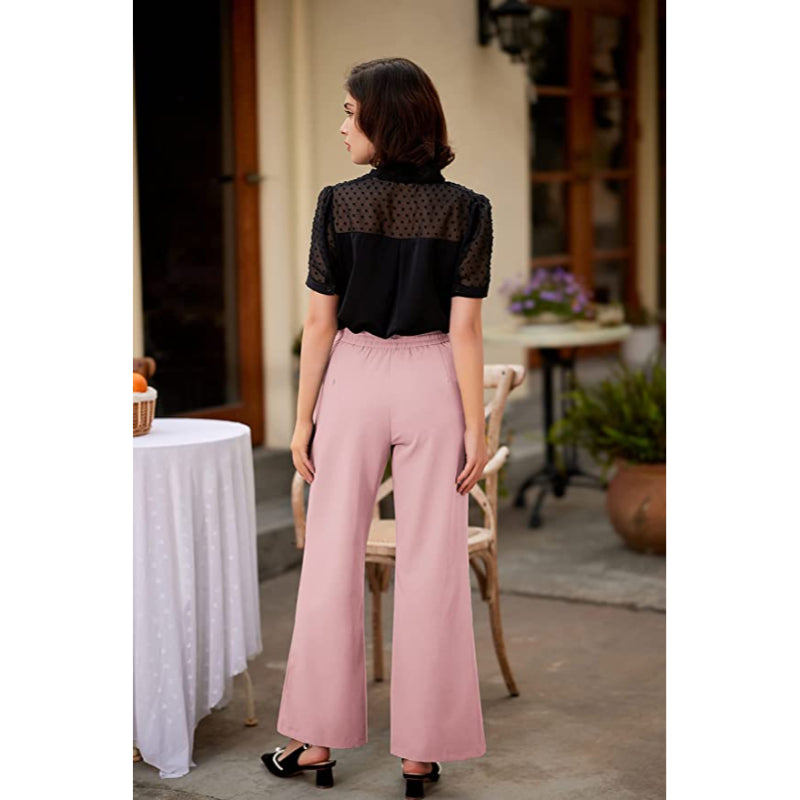 Women's Stretchy High Waisted Work Wide Leg Pants Button Down Casual Sailor Trousers With Pockets-Legletic