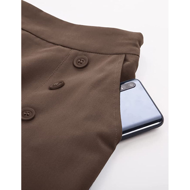 Women's Stretchy High Waisted Work Wide Leg Pants Button Down Casual Sailor Trousers With Pockets-Legletic