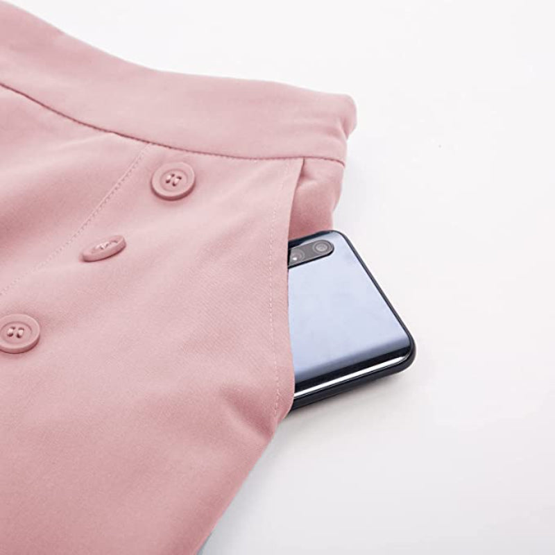 Women's Stretchy High Waisted Work Wide Leg Pants Button Down Casual Sailor Trousers With Pockets-Legletic