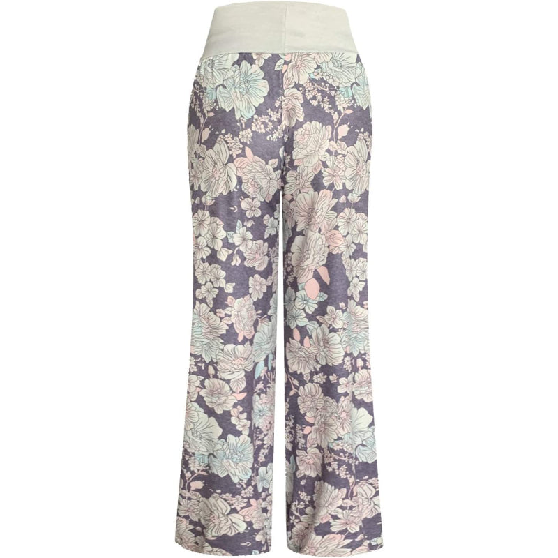 Women's Comfy Stretch Floral Print High Waist Drawstring Palazzo Wide Leg Pants-Legletic